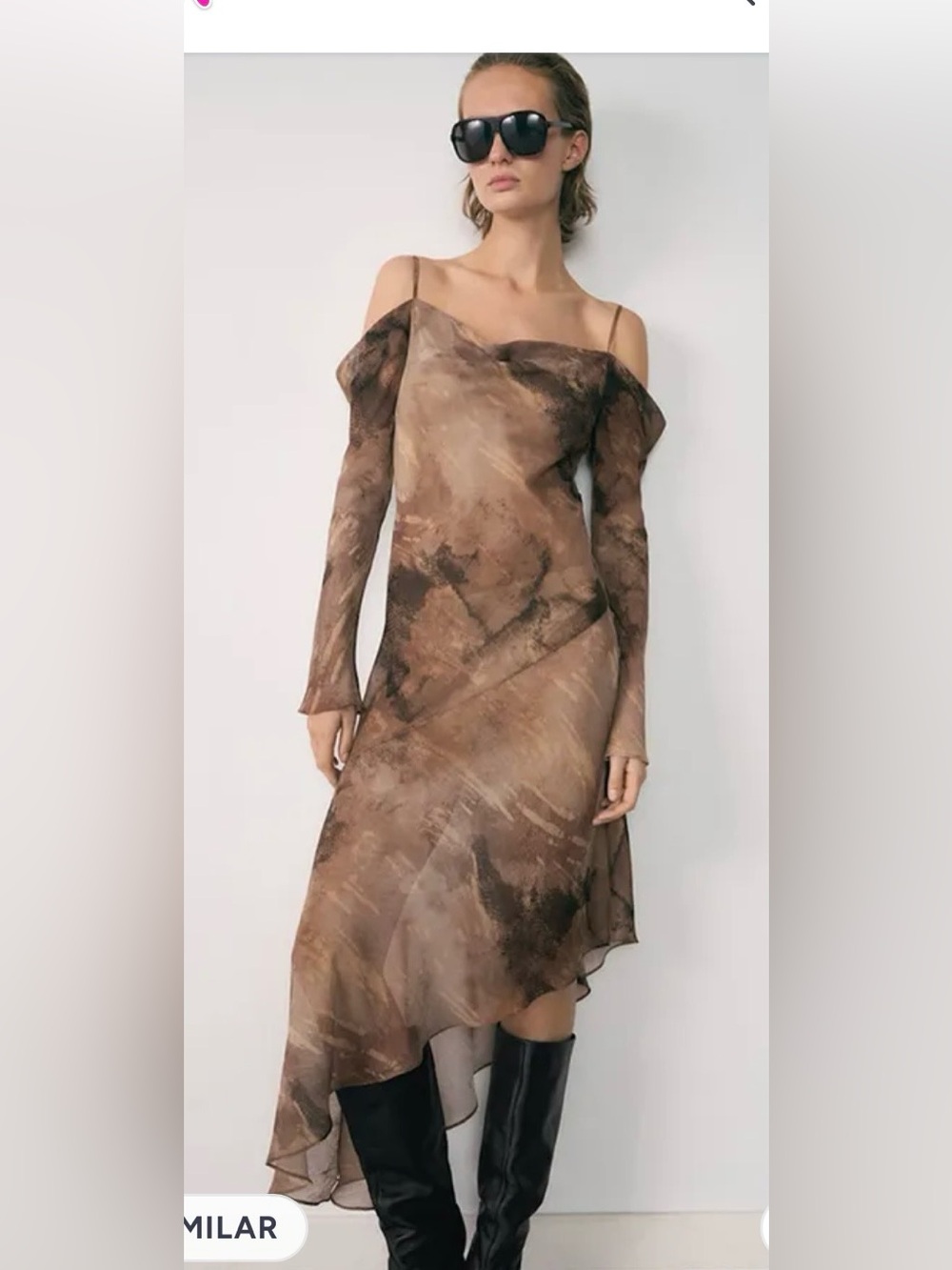 Mango MNG Italian Fabric Abstract Asymmetrical Drape Midi Dress 6 size M